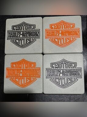 Harley-Davidson White & Brown Square Coasters Set DuPont Corian